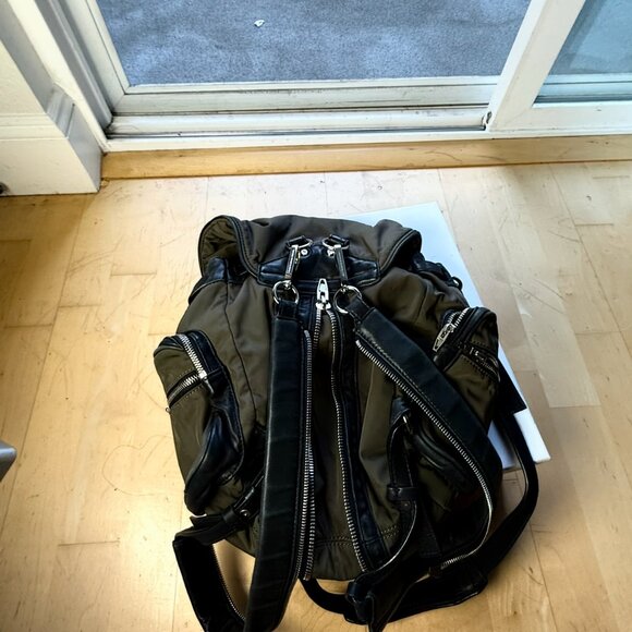 Alexander Wang 3-Way Marti Backpack – Olive Nylon with Black Leather Trim